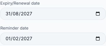 Record the expiry date · Actual app screenshot