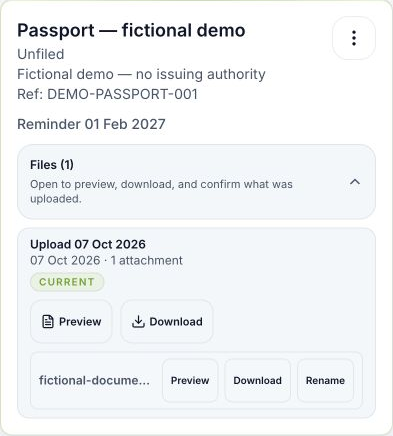Give the document a home · Actual app screenshot